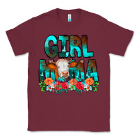 Burgundy Girl Mama Flowers Cow Classic Tee - CowCowDesign