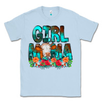 Dusty Blue Girl Mama Flowers Cow Classic Tee - CowCowDesign
