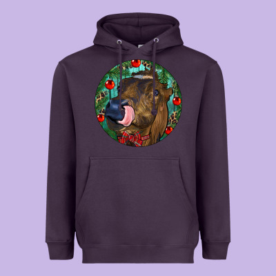 Longhorn Cow Christmas Heavyweight Hoodie Designed By Ranaportraitstore