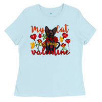 Baby Blue my cat is my valentine valentine's day Ladies Tee - FaDigitalArtStudio