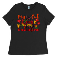 Black my cat is my valentine valentine's day Ladies Tee - FaDigitalArtStudio