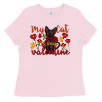 Bubblegum Pink my cat is my valentine valentine's day Ladies Tee - FaDigitalArtStudio