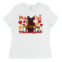 White my cat is my valentine valentine's day Ladies Tee - FaDigitalArtStudio
