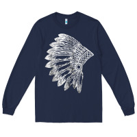 Navy native american feather headdress indian chief tribes prid t shirt Long Sleeve Tee - linhVisuals