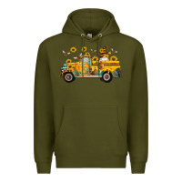 Army Green western bee gnomes truck sunflowers honeycomb beehive honey turquoise Premium Hoodie - Artiststas