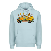 Blue Mist western bee gnomes truck sunflowers honeycomb beehive honey turquoise Premium Hoodie - Artiststas