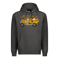 Charcoal Heather western bee gnomes truck sunflowers honeycomb beehive honey turquoise Premium Hoodie - Artiststas