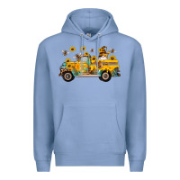 Colony Blue western bee gnomes truck sunflowers honeycomb beehive honey turquoise Premium Hoodie - Artiststas
