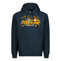 Navy western bee gnomes truck sunflowers honeycomb beehive honey turquoise Premium Hoodie - Artiststas