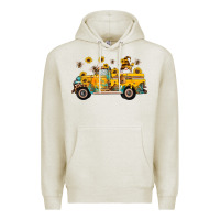 Oatmeal Heather western bee gnomes truck sunflowers honeycomb beehive honey turquoise Premium Hoodie - Artiststas