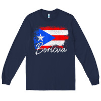 Navy puerto rico boricua vintage puerto rican flag pride t shirt Long Sleeve Tee - linhVisuals