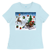 Baby Blue christmas santa deer and presents Ladies Tee - BundleAndBundleShop