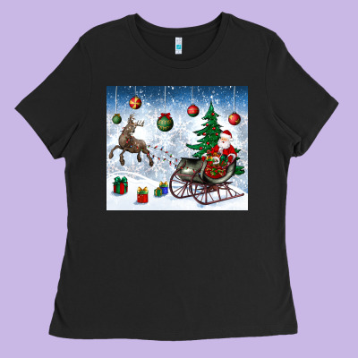 Christmas Santa Deer And Presents Ladies Tee Designed By Bundleandbundleshop
