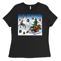 Black christmas santa deer and presents Ladies Tee - BundleAndBundleShop