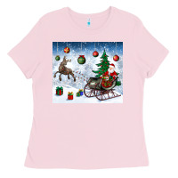 Bubblegum Pink christmas santa deer and presents Ladies Tee - BundleAndBundleShop