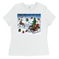 White christmas santa deer and presents Ladies Tee - BundleAndBundleShop