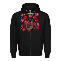 Black valentine's day  dachshund puppy Zipper Hoodie - RanaPortraitStore