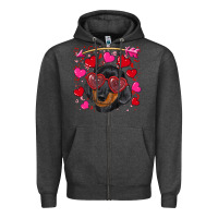 Charcoal Heather valentine's day  dachshund puppy Zipper Hoodie - RanaPortraitStore