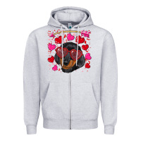 Heather Grey valentine's day  dachshund puppy Zipper Hoodie - RanaPortraitStore