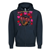 Navy valentine's day  dachshund puppy Zipper Hoodie - RanaPortraitStore