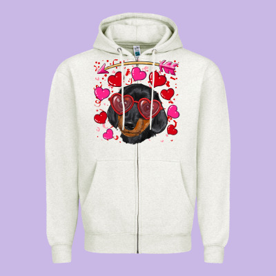 Valentine's Day  Dachshund Puppy Zipper Hoodie Designed By Ranaportraitstore
