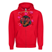 Red valentine's day  dachshund puppy Zipper Hoodie - RanaPortraitStore