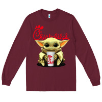 Burgundy baby yoda hold Long Sleeve Tee - linhVisuals