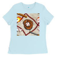 Baby Blue baseball glove and bat seamless pattern Ladies Tee - BundleAndBundleShop