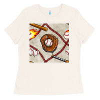 Bone baseball glove and bat seamless pattern Ladies Tee - BundleAndBundleShop