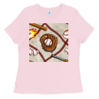 Bubblegum Pink baseball glove and bat seamless pattern Ladies Tee - BundleAndBundleShop