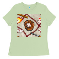 Matcha baseball glove and bat seamless pattern Ladies Tee - BundleAndBundleShop