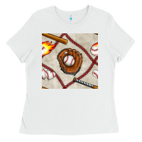 White baseball glove and bat seamless pattern Ladies Tee - BundleAndBundleShop