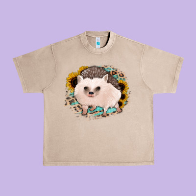 Hedgehog With Sunflowers And Leopard Urban Heavy Tee Designed By Jasminsmagicworld