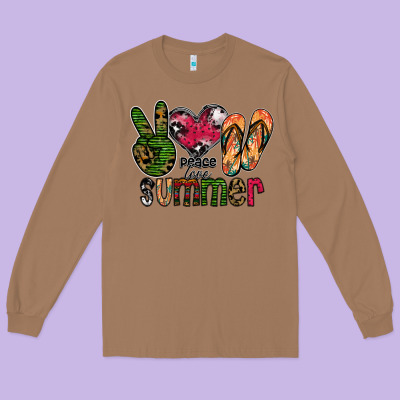 Peace Love Summer Long Sleeve Tee Designed By Cowhidedigitalart
