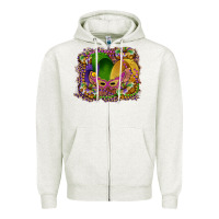 Oatmeal Heather mardi gras mask king cake Zipper Hoodie - RanaPortraitStore