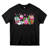 Black pink christmas snowman coffee cups Heavy Core Tee - OliviaCreatesArt