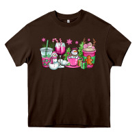 Chocolate Brown pink christmas snowman coffee cups Heavy Core Tee - OliviaCreatesArt
