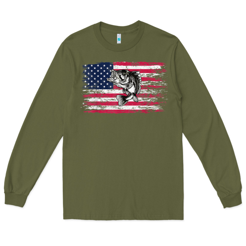 Bass Fishing Distressed American Flag Essential Long Sleeve Tee by linhVisuals | Teevron
