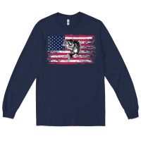 Navy bass fishing distressed american flag essential Long Sleeve Tee - linhVisuals