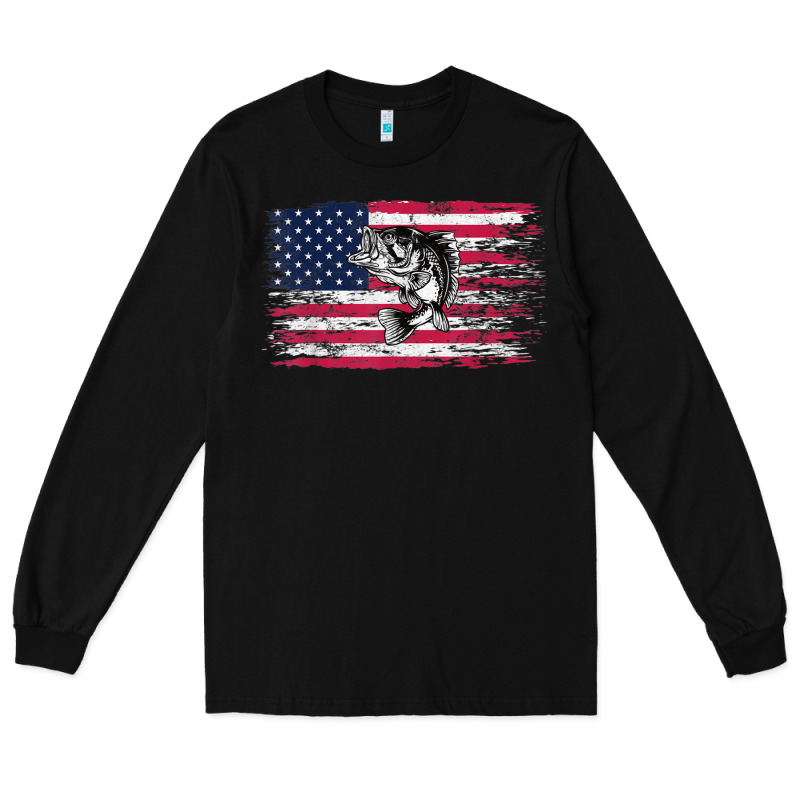 Bass Fishing Distressed American Flag Essential Long Sleeve Tee by linhVisuals | Teevron