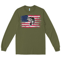 Army Green bass fishing distressed american flag essential Long Sleeve Tee - linhVisuals