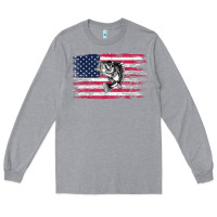 Heather Grey bass fishing distressed american flag essential Long Sleeve Tee - linhVisuals