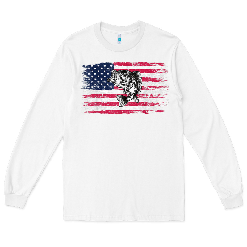 Bass Fishing Distressed American Flag Essential Long Sleeve Tee by linhVisuals | Teevron