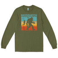 Army Green bassquatch! funny bigfoot fishing outdoor retro Long Sleeve Tee - linhVisuals