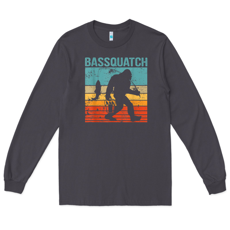 Bassquatch! Funny Bigfoot Fishing Outdoor Retro Long Sleeve Tee by linhVisuals | Teevron