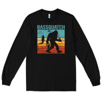 Black bassquatch! funny bigfoot fishing outdoor retro Long Sleeve Tee - linhVisuals