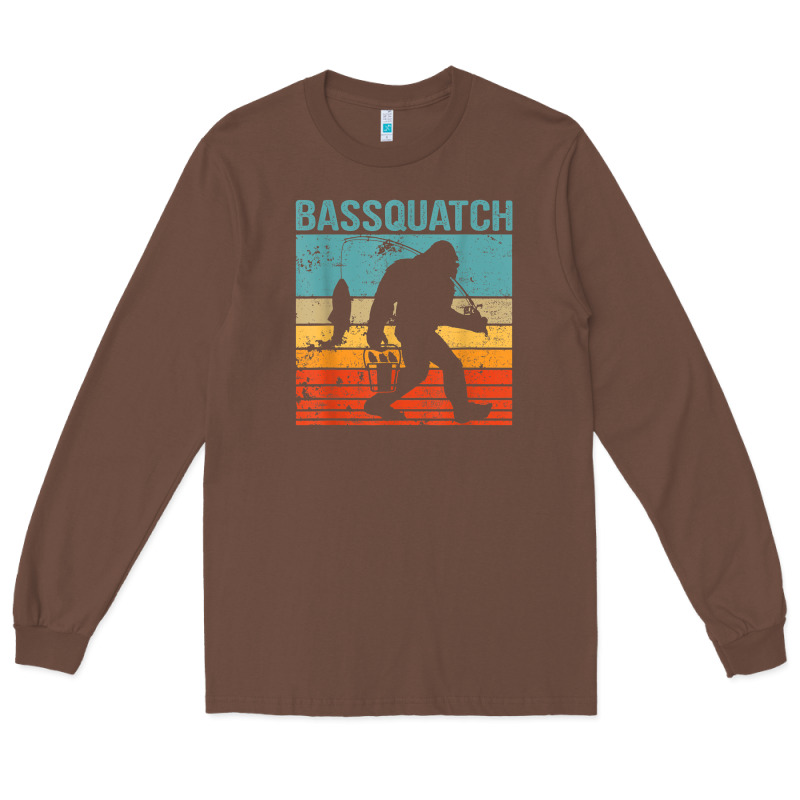 Bassquatch! Funny Bigfoot Fishing Outdoor Retro Long Sleeve Tee by linhVisuals | Teevron
