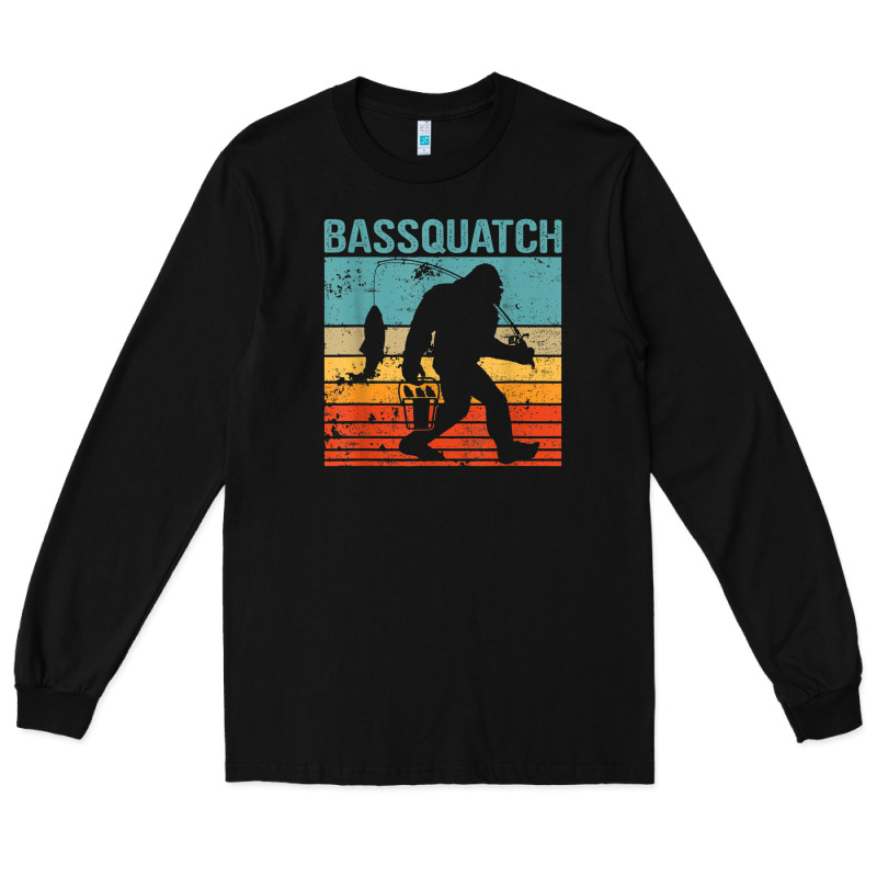 Bassquatch! Funny Bigfoot Fishing Outdoor Retro Long Sleeve Tee by linhVisuals | Teevron