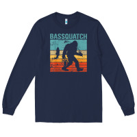 Navy bassquatch! funny bigfoot fishing outdoor retro Long Sleeve Tee - linhVisuals