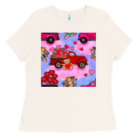 Bone valentines day truck and cupid in the sky seamless pattern Ladies Tee - BundleAndBundleShop